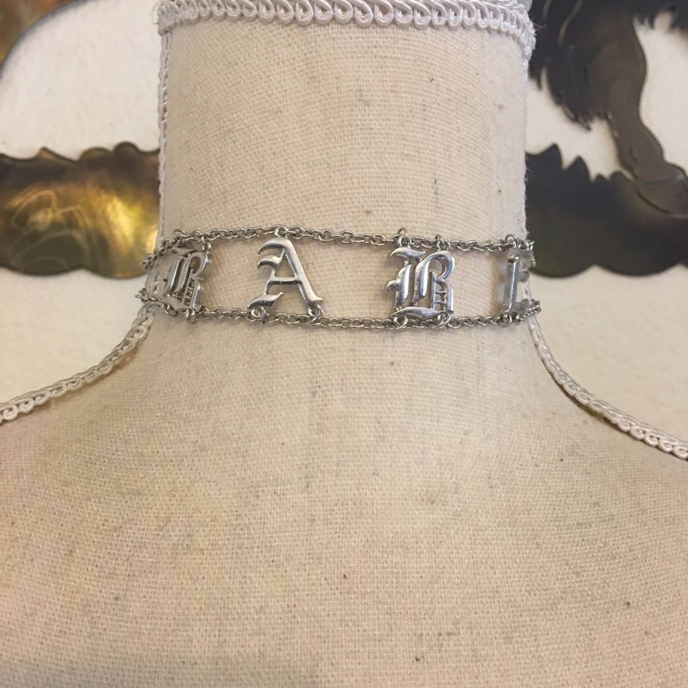 Silver tone “BABE” chain link choker necklace